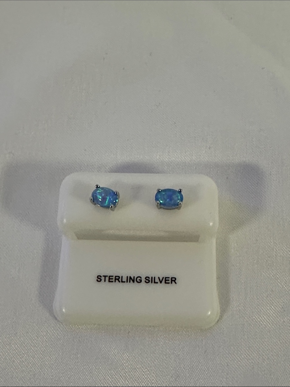 Sterling Silver Blue Fire Opal Oval Stud Earrings